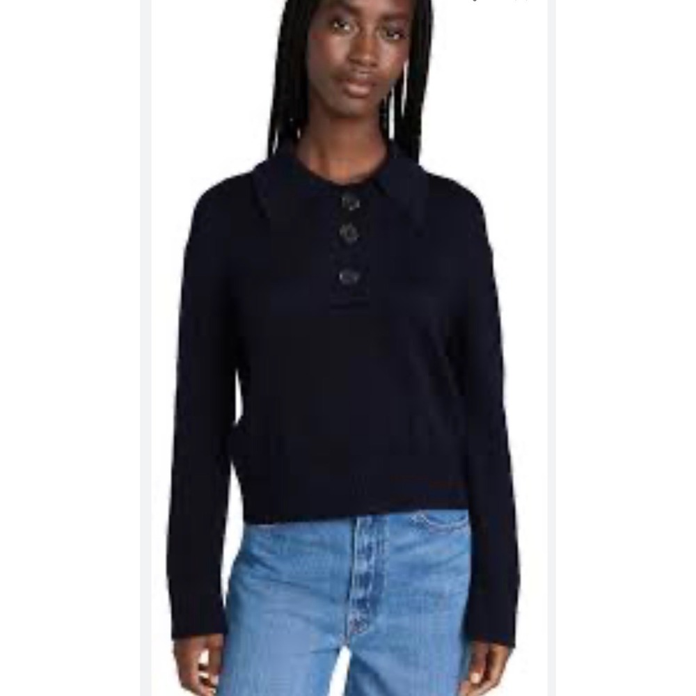 Rails Shae Sweater Navy Blue Cotton Cashmere Blend Polo Collar Knit preppy